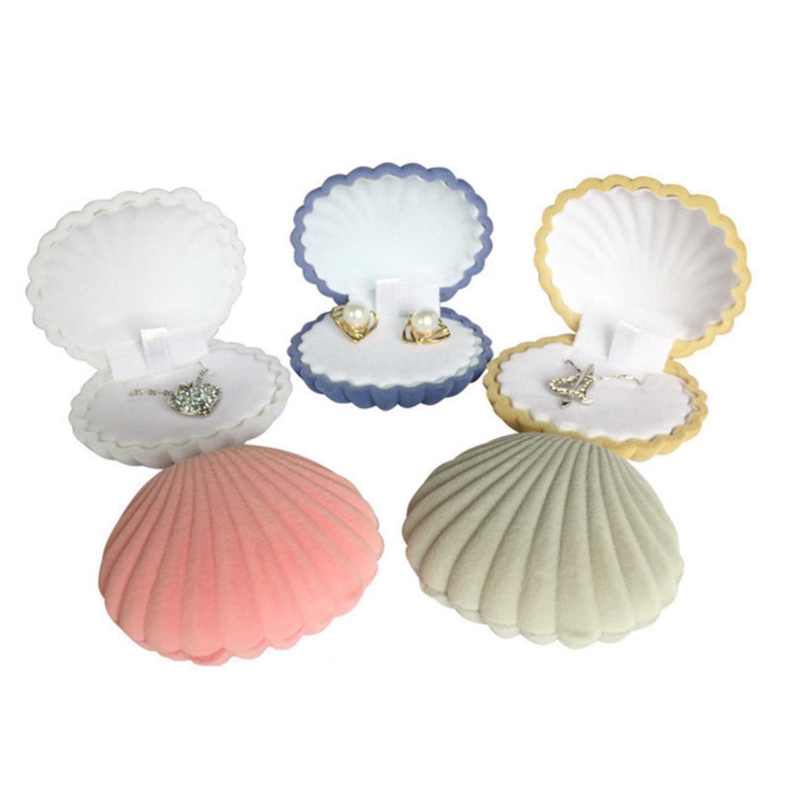 Grande scatola di anelli di fidanzamento di nozze di velluto adorabile di conchiglia rosa di 5 colori per orecchini collana braccialetto esposore per gioielli supporto per scatola regalo  36