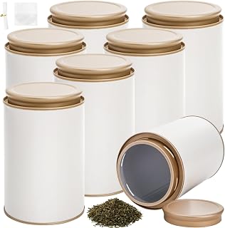 6 Pack Tea Tins Canister for Loose Tea, 23 Fl OZ Airtight Round Tin with Lid, Large Metal Tea Storage Jars, White Kitchen Containers for Travel Business Coffee Sugar Candy Spices Herbs