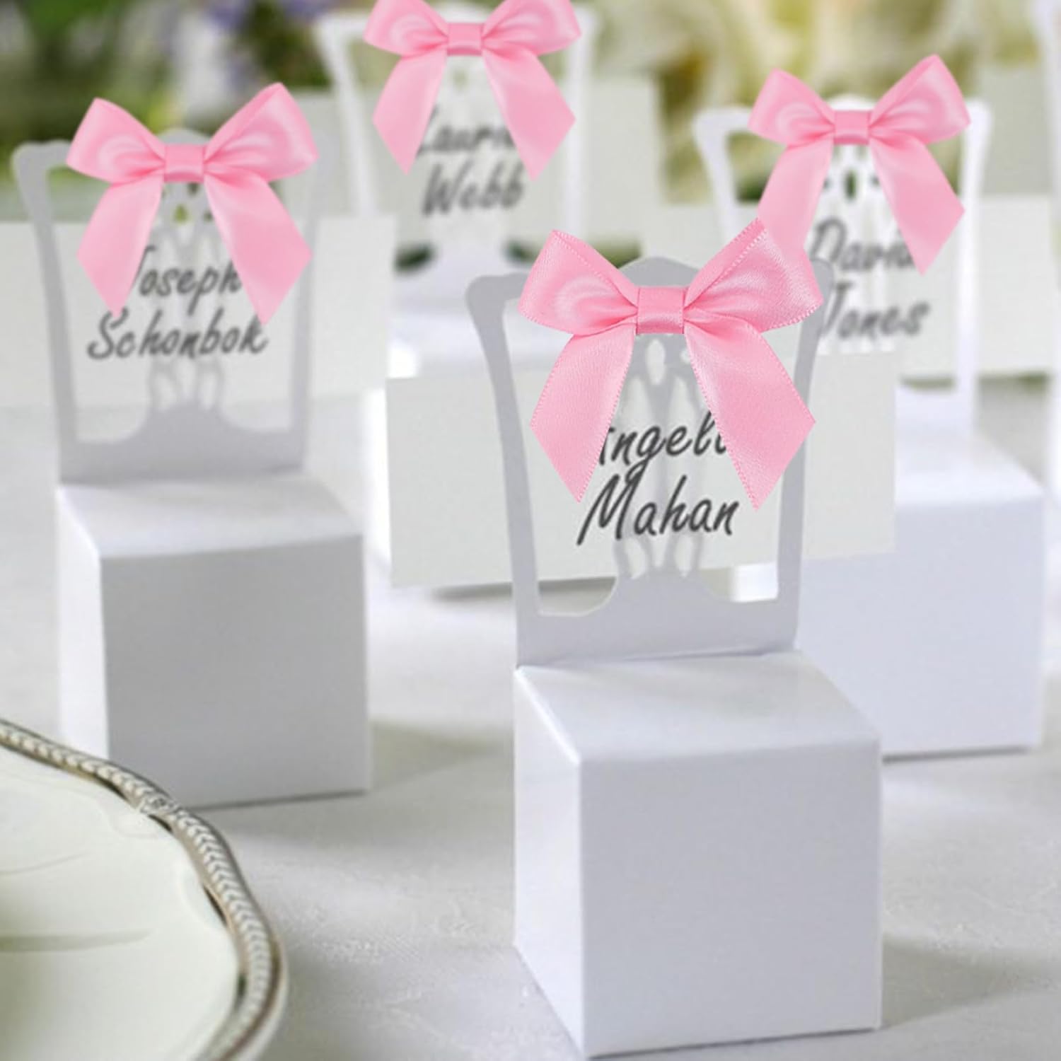 50 Pcs Premade Ribbon Bows Twist Tie Bows Baby Shower Bows Satin Ribbon Bows Self Adhesive Satin Bows for Gift Wrapping for Crafts Baby Shower Birthday Party Wedding Decorations - Image 3