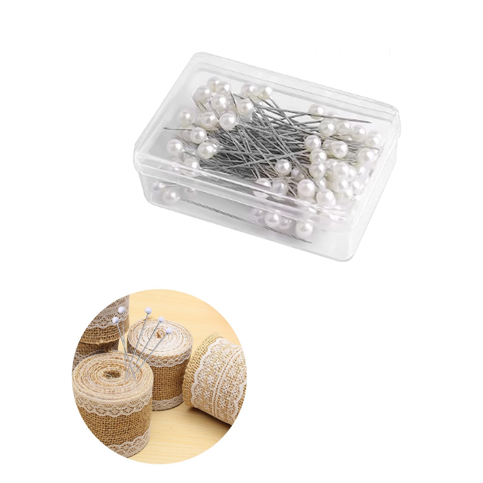 Fjdrsig White 100 Pcs Pearl Pins,Stainless Pearls Flower Pins, Reusable Pearl Sewing Pin,With Plastic Box,For Wedding Bouquets,Sewing, Dressmaking,Flowers,Scarf,Corsage,Floral Crafts And Decorations