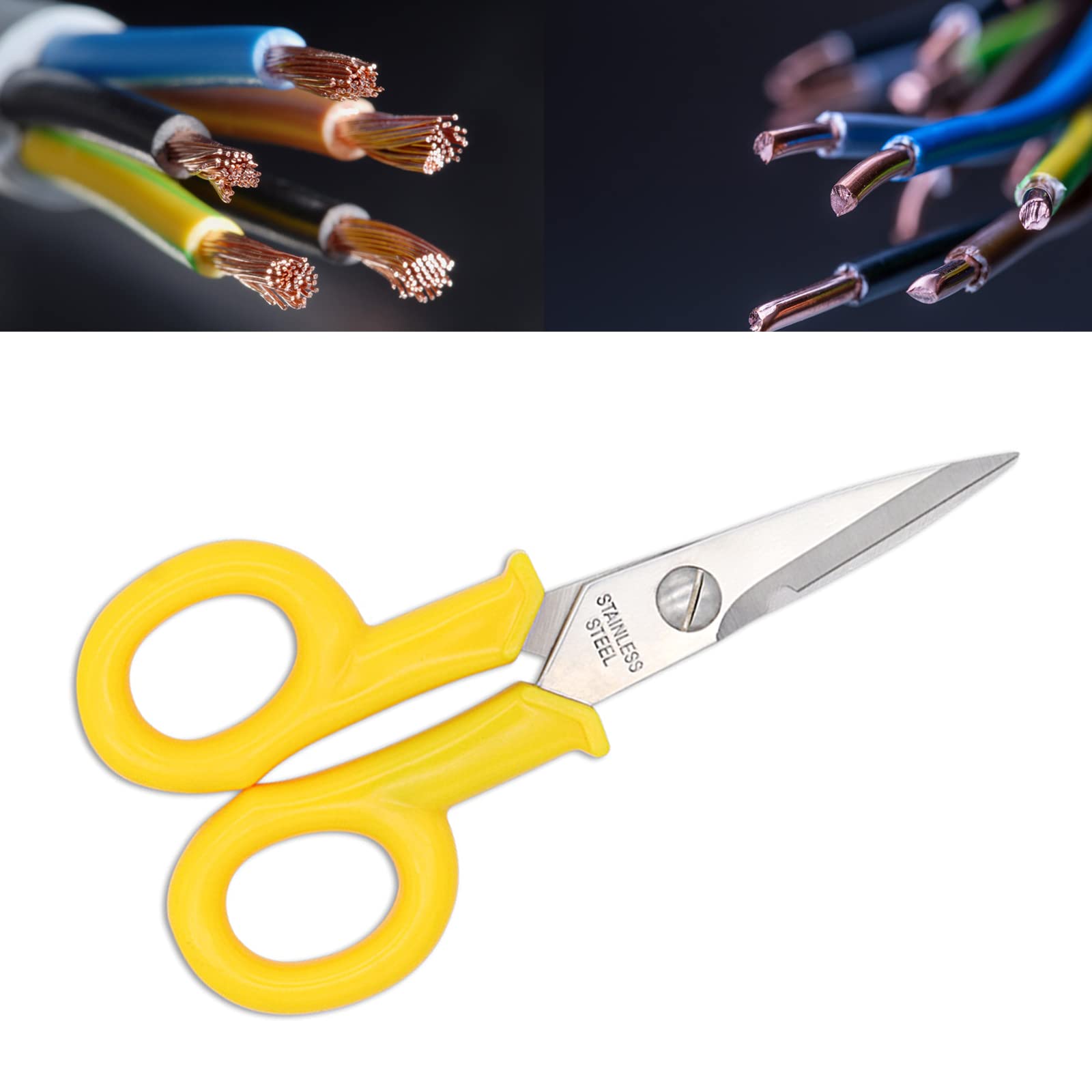 SZYDD Professional Electrician Scissors High Hardness Stainless Steel Scissor Heavy Duty for Working Electrician, Yellow