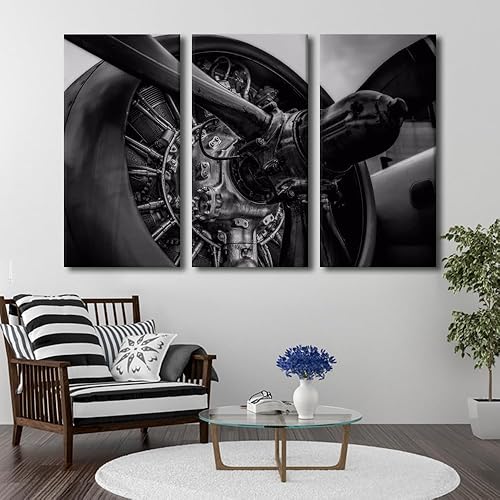 Miniatura 33 de Lienzo decorativo para pared, 3 piezas, póster de nariz de avión, arte de hélice gris, decoración del hogar, lienzo inspirador, decoración de pared