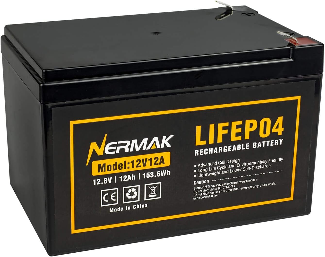 12V 12Ah Lithium LiFePO4 Deep Cycle Battery, 2000+ Cycles Lithium Iron Phosphate Rechargeable Battery for Power Wheels, Fish Finder, Scooters and More, Built-in 12A BMS