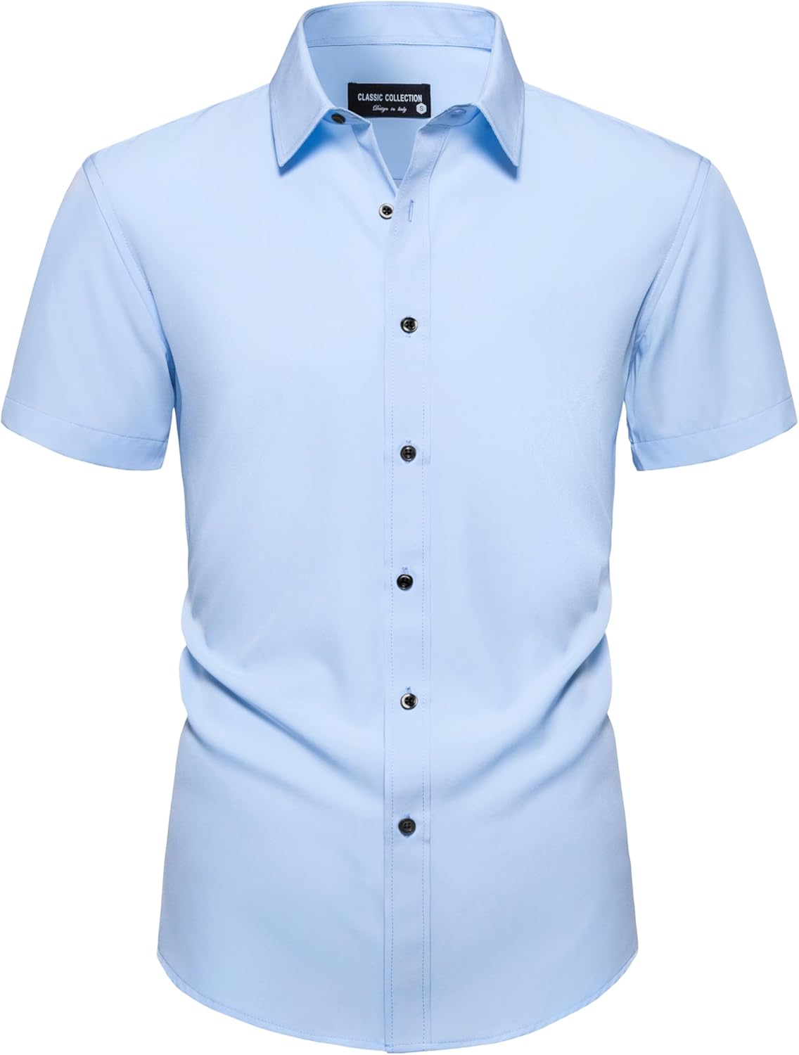 Manwan walk Men's Short Sleeve Casual Button-Down Solid Slim Fit Business Formal Shirts