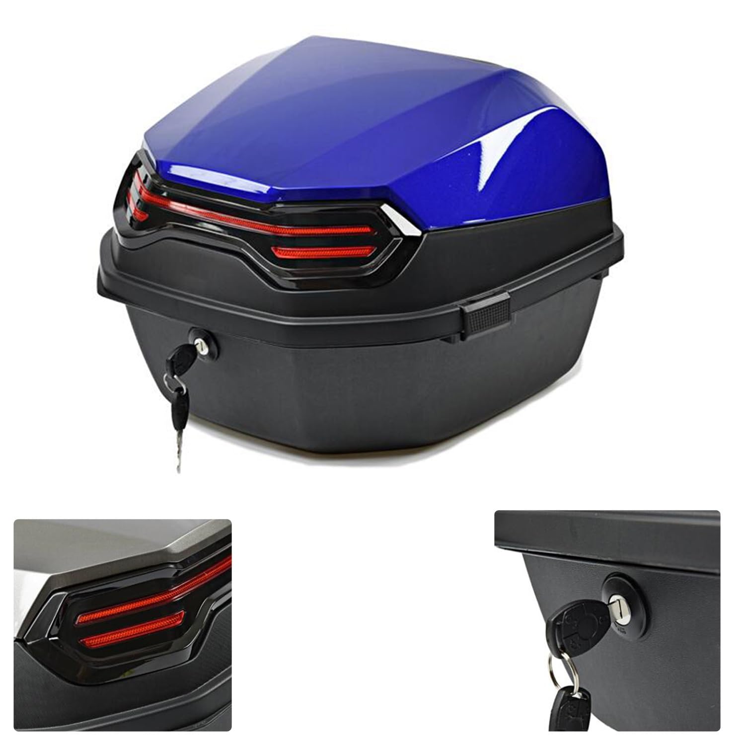 Motorradkoffer Topcase, Topcase Für Roller, Wasserdicht Motorrad Heckbox-mit Installieren Platte & Rückenkissen, Für Lager Helm Großes Gepäck (Farbe : Blau, Größe : 41x40x30cm)