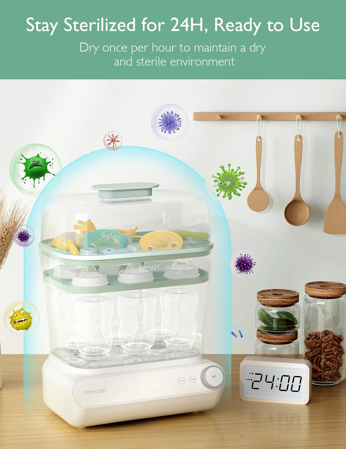 Momcozy 3-lagiger großer Flaschen-Sterilisator und Trockner, schnell sterilisieren und trocknen, Universal-Flaschen-Sterilisator für alle Flaschen und Milchpumpen-Zubehör, Touchscreen und