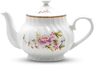 Lynns Porcelain Vintage Teapot with Embossed Swirls 37oz Tea Pot Classic...