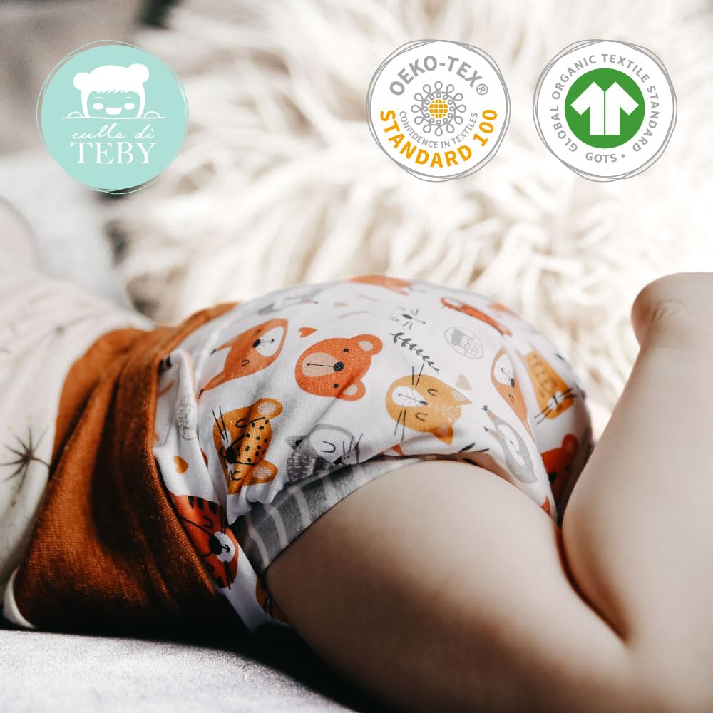 CULLA DI TEBY Kit 6 cambi Pannolini Lavabili Made in Italy (Forest Friend, M)