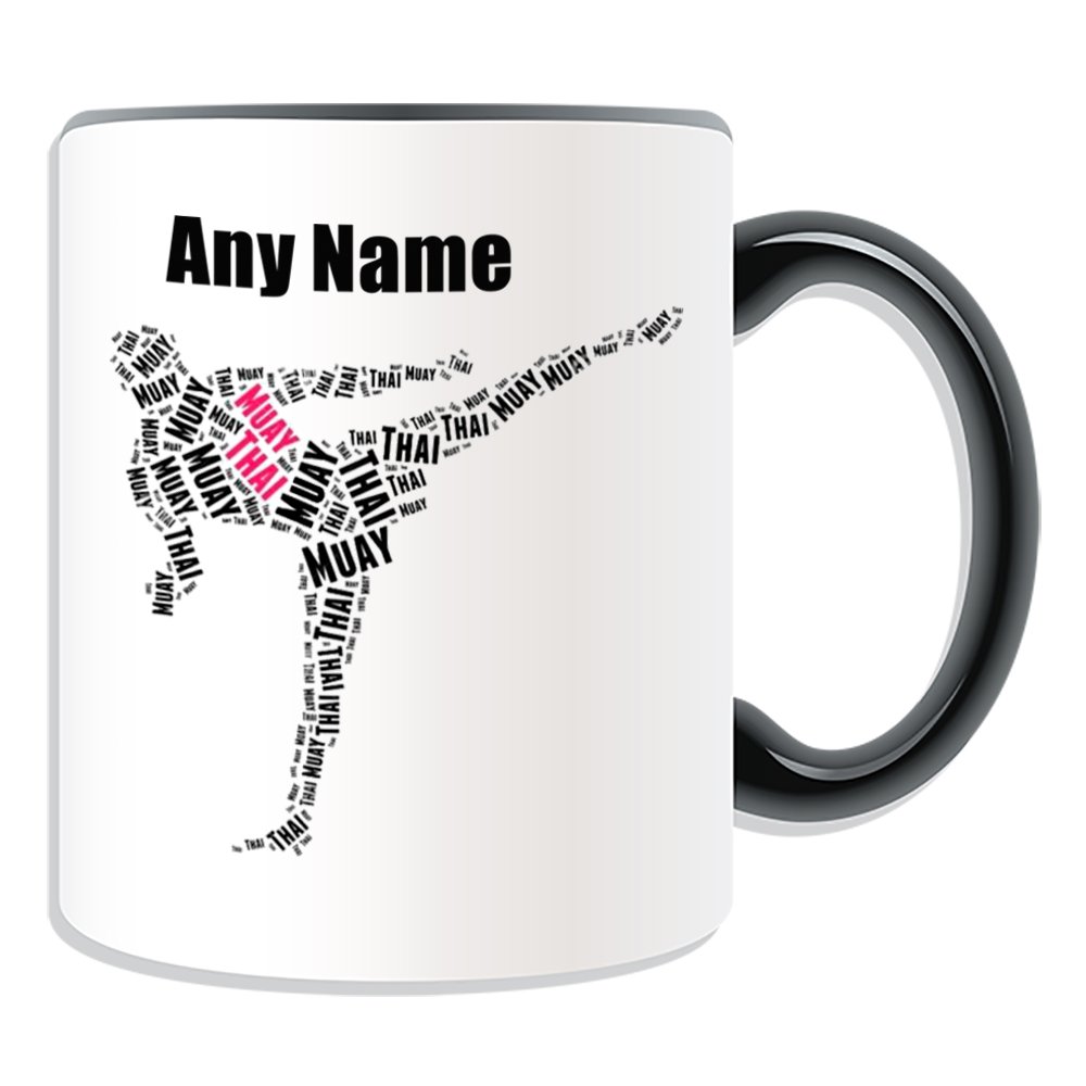 Personalised Gift - Muay Thai Boxing Kick Symbol Mug (Martial Arts Design Theme, Colour Options) - Any Name/Message on Your Unique - Kung Fu Kungfu Thailand Indochinese Kickboxing Black