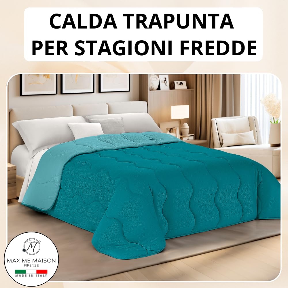 MAXIME MAISON - Piumone Una Piazza e Mezza (300gr/mq) Trapunta Una Piazza e Mezza Invernale, Coperta Calda in Microfibra, Copriletto Moderno per Stagioni Fredde, Design Double Face, Made in Italy