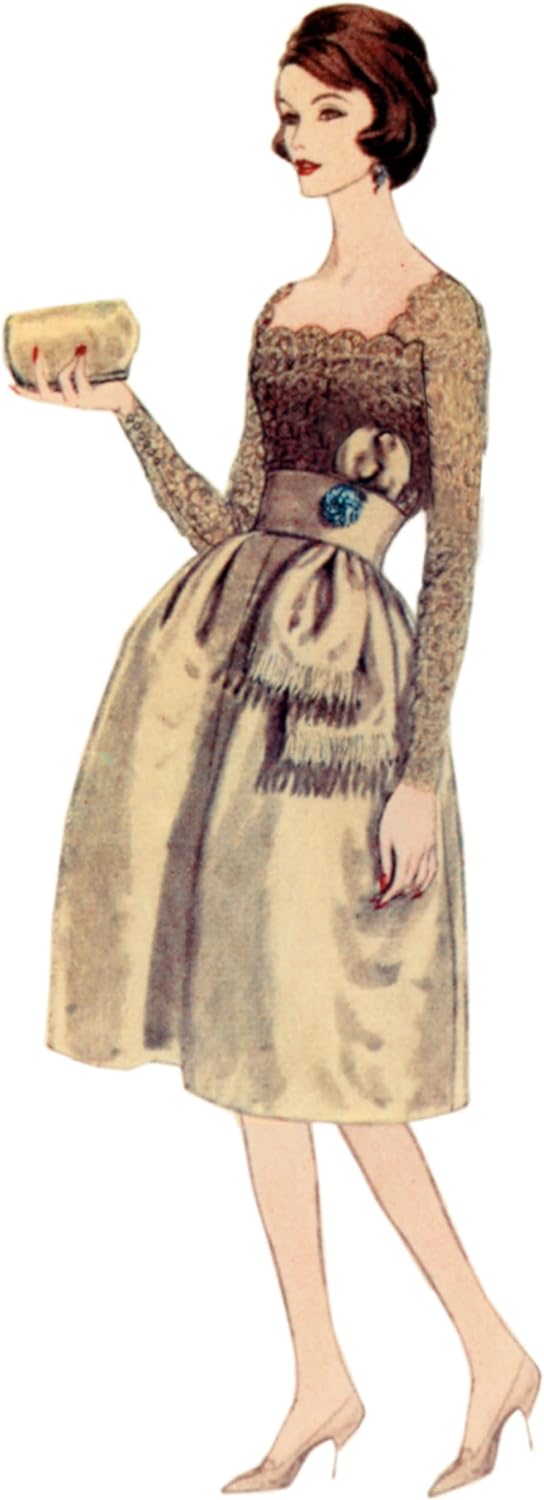 Vogue V2101U5 Misses' Vintage 1958 Evening Dress with Belt and Sash Sewing Pattern Packet, Design Code V2101, Sizes 16-18-20-22-24