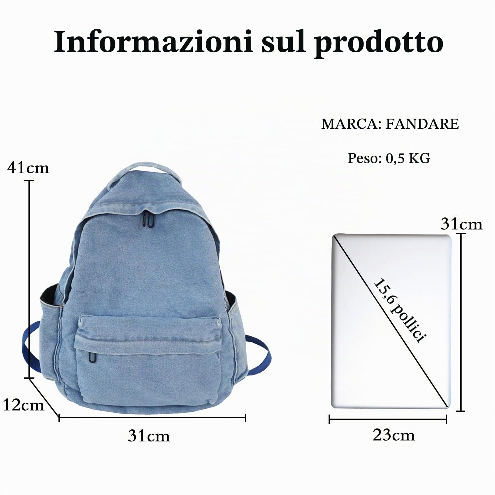 FANDARE Vintage Zaino Unisex Zainetto Adolescente Moda Cartelle Ragazzi Ragazze Borsa da Scuola Daypack Universita All'aperto Campeggio Viaggio Zaini Durevole Tela Azzurro