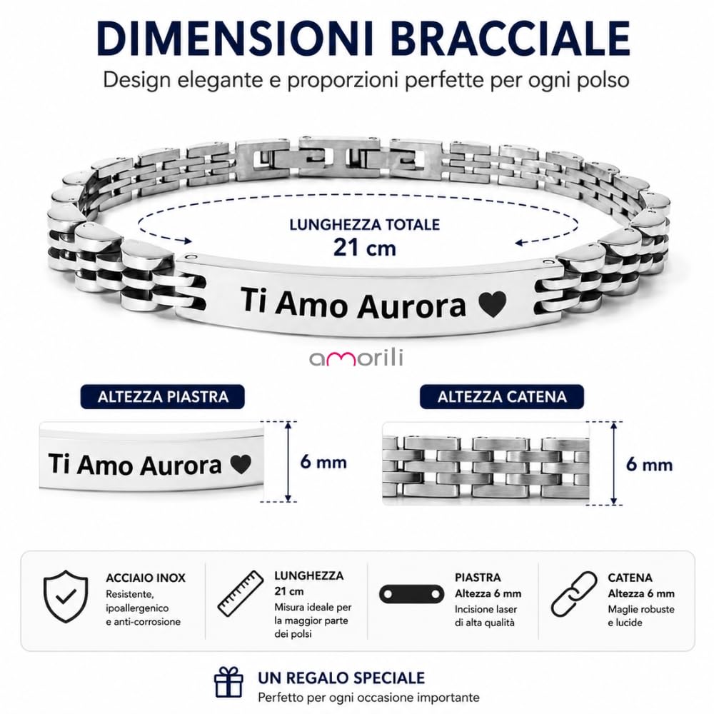 Bracciale Personalizzato Uomo con Incisione in Acciaio Inox Maglia Jubilee, Idea Regalo per Lui, Marito, Compagno, Fidanzato, Personalizzabile con Nome, Data e Frase