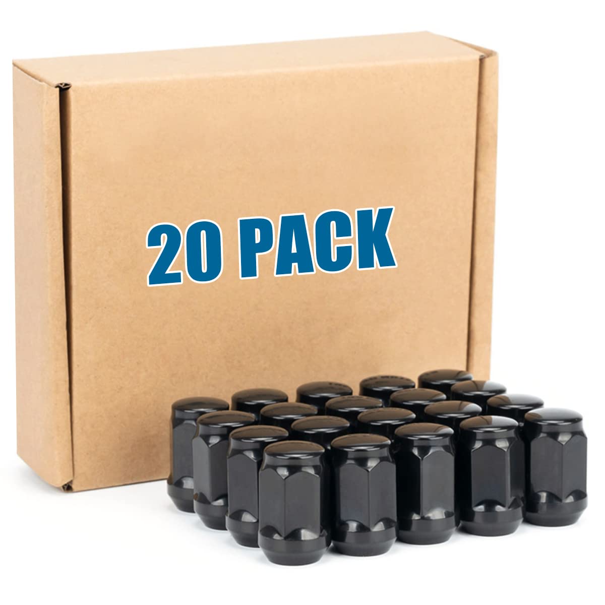 JiiinMiiin 20pcs M12x1.25 Black Lug Nuts, 12mmx1.25 Wheel Nuts with 19mm(3/4") Hex Tuner, 1.38" Length with Cone Seat.