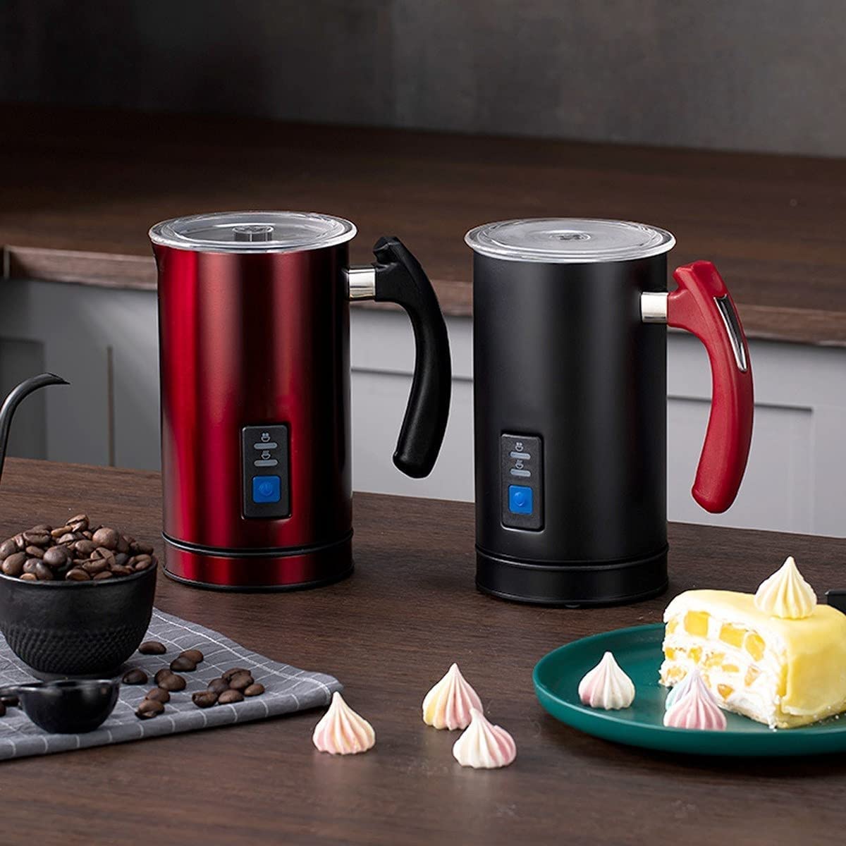 HMTE Montalatte Elettrico e riscaldatore Schiumalatte Automatico con funzionalità Latte Caldo e Freddo per Cioccolata Calda al caffè (Colore : Nero) (Rosso)