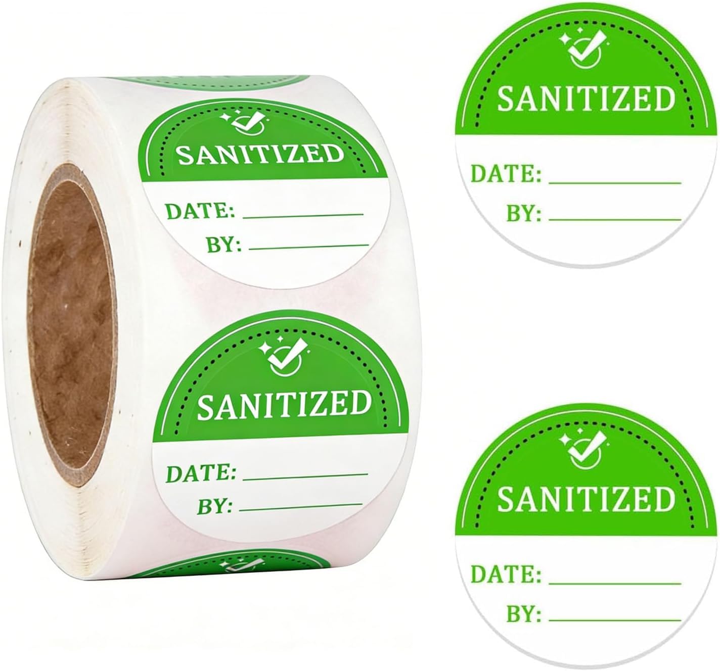 Hodmopli Sanitized Label, 2 Inch, Green Cleanliness Blank Date and By Stickers - Pack of 500 for Restaurants, Hospitals, Car Rentals, House Rentals