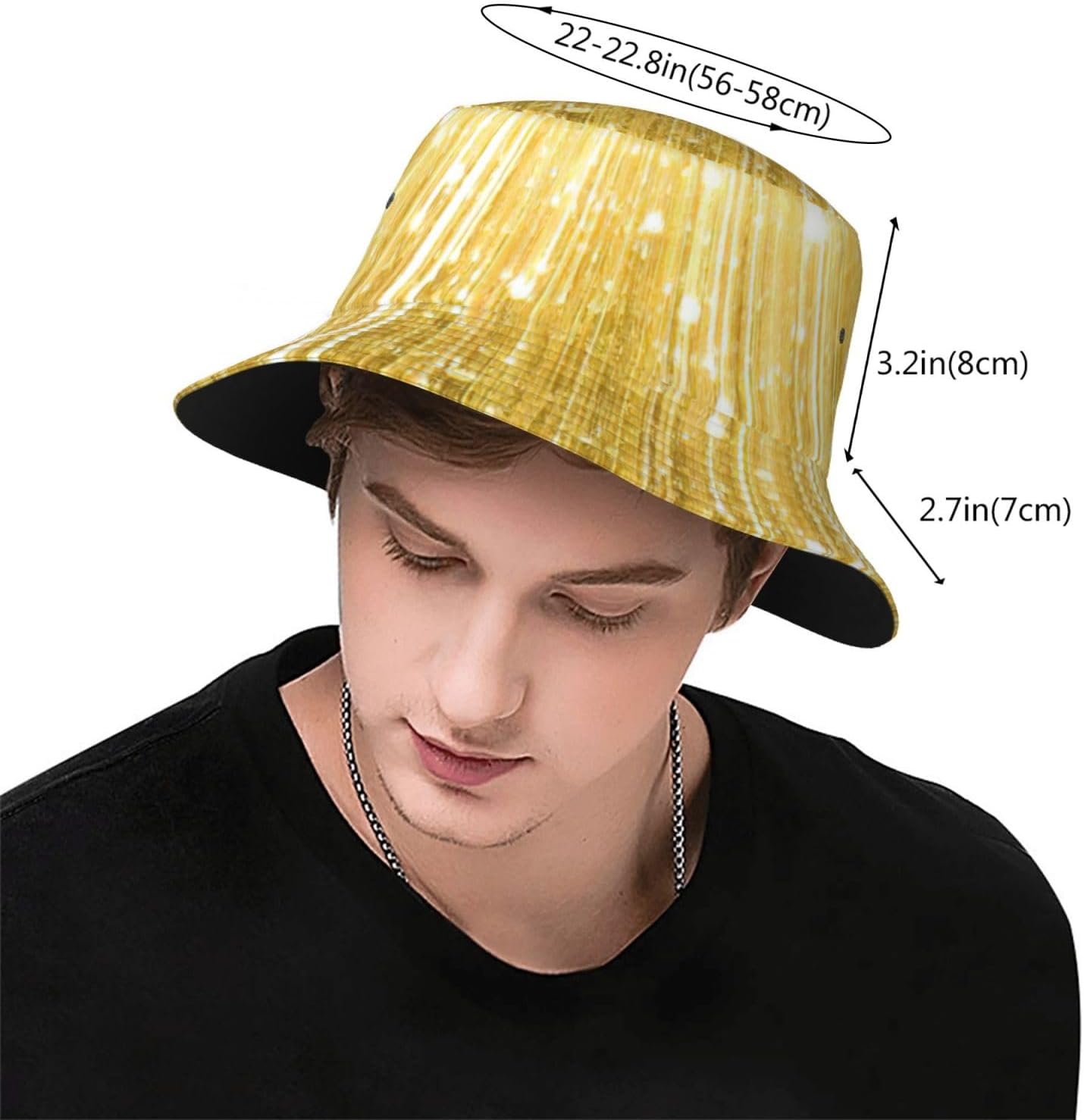 Gold Bling Print Bucket Hat for Men Women,Fun Sun Hats,Fisherman Outdoor Summer Travel Hiking Cap