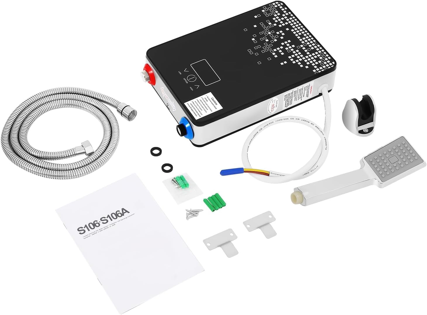 Calentador de agua eléctrico mini 6500 W 220 V, con pantalla LED y protección IPX24, agua caliente instantánea para ducha, cocina, lavabo, compacto, montaje en pared, incluye cabezal de ducha