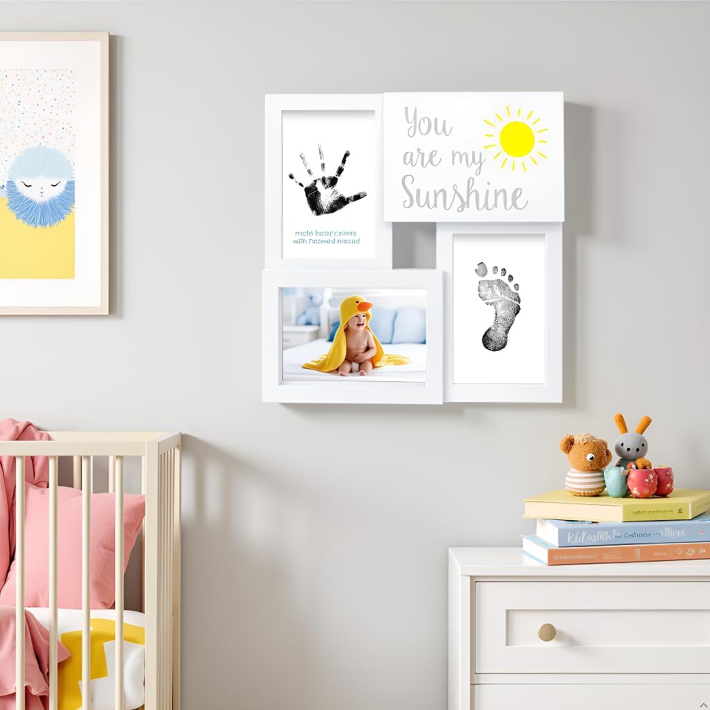 You are My Sunshine Baby Prints Collage Keepsake Frame with Included Ink Pad, Newborn Handprint and Footprint Maker, Baby Pictures, Nursery Decor