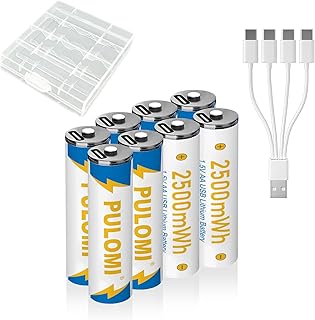 USB Lithium ion Rechargeable AA Battery, High Capacity 1.5V 2500mWh Rechargeable AA Battery, Fast Charge, 1200 Cycle with Type C Port Cable, Constant Output (8 Pack)