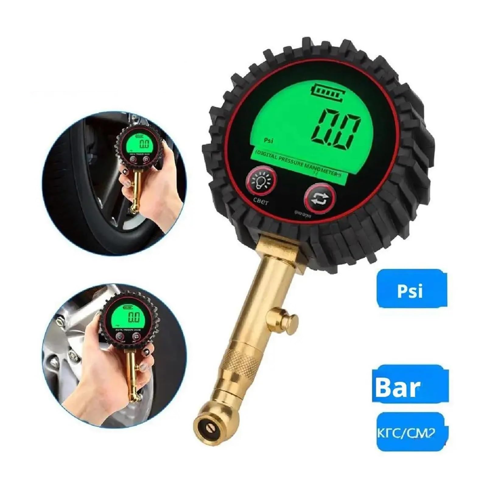 Ciśnieniomierz, Cyfrowy miernik ciśnienia w oponach z dużym wyświetlaczem LCD, 3-255 PSI do samochodu SUV Truck RV motocykl