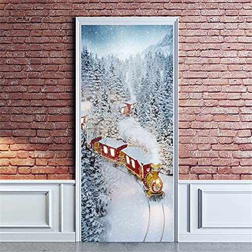 DFKJ Etiqueta de la Puerta Papel Pintado Autoadhesivo Imagen Impresa Papá Noel Artista de la Pared Decoración del hogar Mural Armario Decoración Calcomanía A21 77x200cm