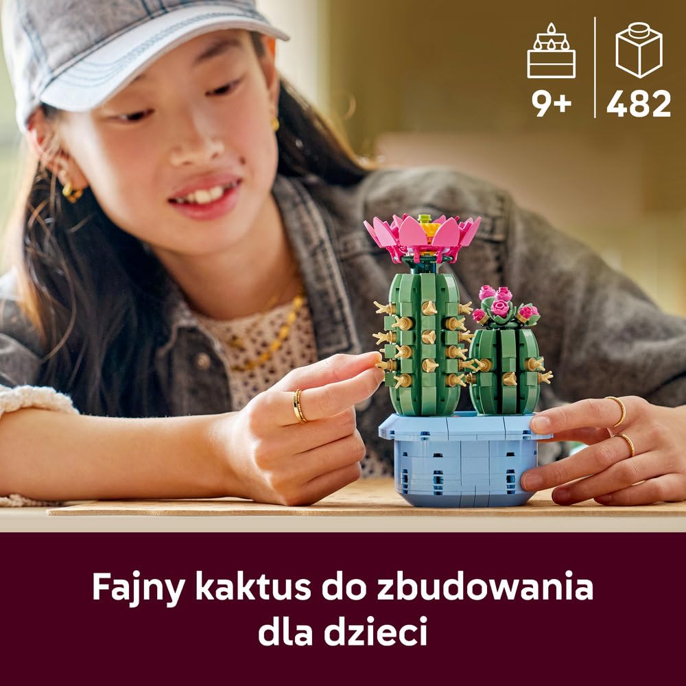 LEGO Botanicals Kwitnący kaktus, roślina ozdobna w doniczce do zbudowania, zestaw klocków dla dzieci, pomysł na prezent dla dziewczynek od 9 lat, chłopców i miłośników sztucznych kwiatów 11509