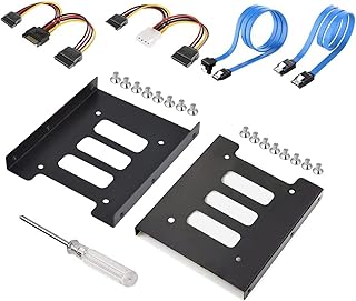 SSD Metal Mounting Bracket 2Pack,2.5 to 3.5 SSD HDD Hard Drive Adapter Bay,Internal Hard Disk Drive Mounting Kit with SATA Data Cables and Power Cables