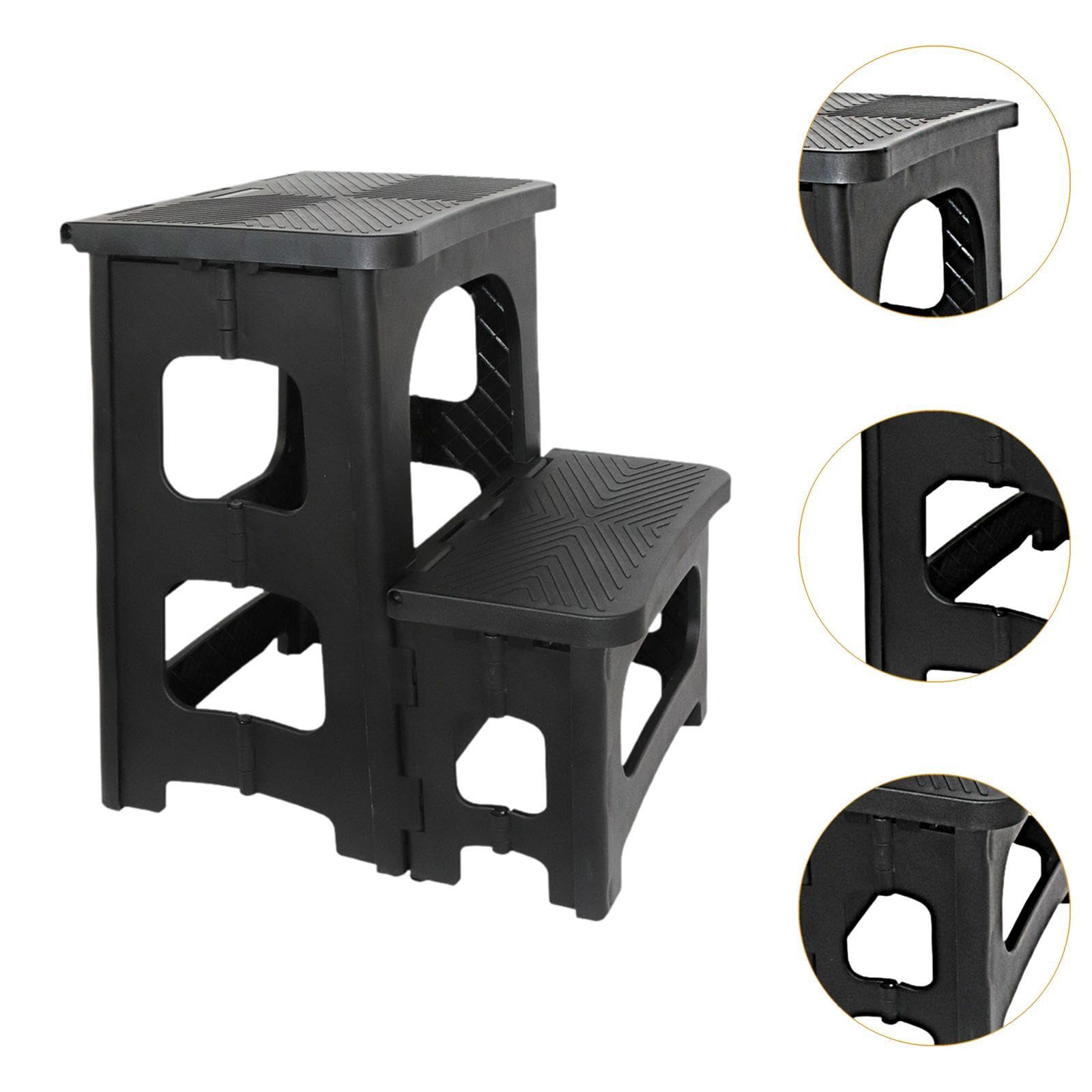 Taburete/escalera Plegable de Dos Peldaños Fabricado en Material PP Resistente con Función Plegable Que Ahorra Espacio para Cocina, Baño Domést