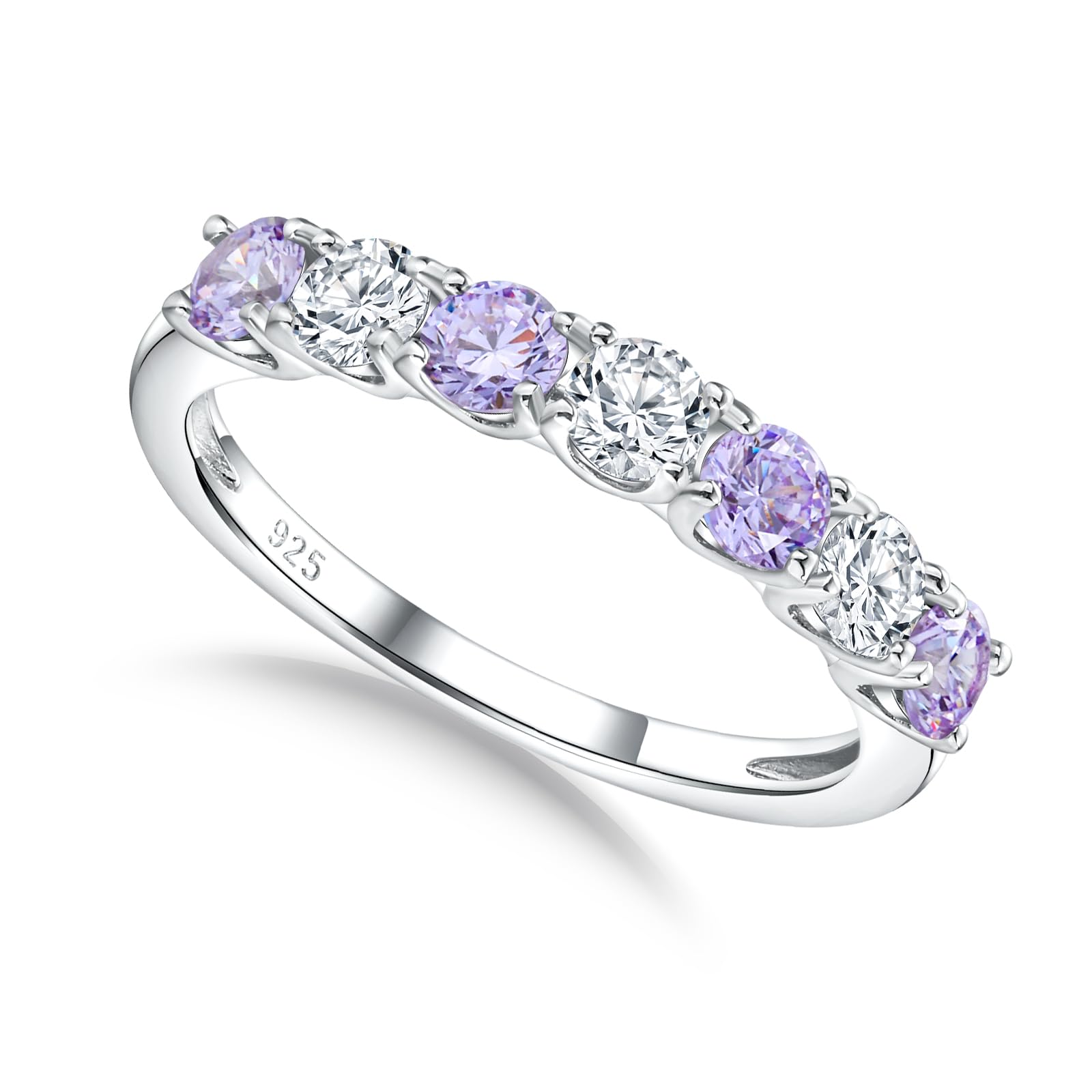 925 Sterling Silver Birthstone &amp; Cubic Zirconia Stackable Ring for Women