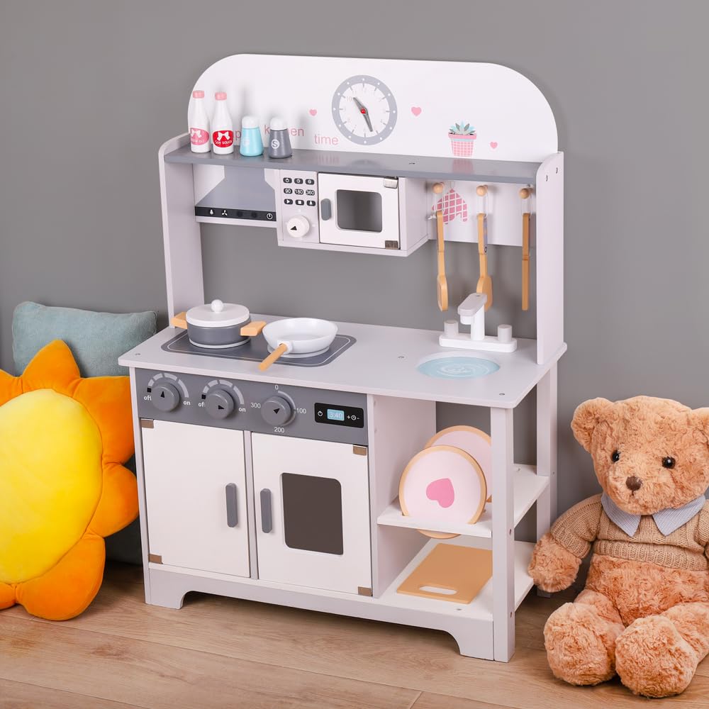 Vienna Children's Kitchen, a Toy Kitchen with a Large Number of Play Functions, a New Wooden Children's Play Kitchen Designed in a Modern Style, Gifts for Children Over 3 Years Old