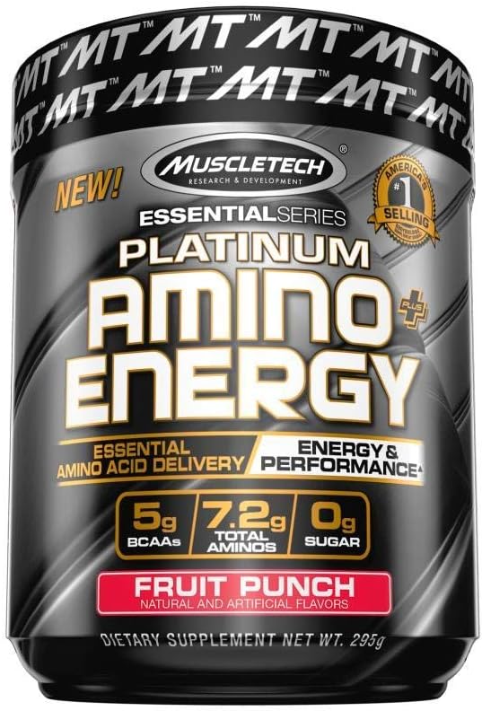 Pre Workout + BCAA Amino Acids | MuscleTech Amino + Energy | Preworkout Powder + BCAAs | Amino Acids Supplement | Fruit Punch (30 Servings)