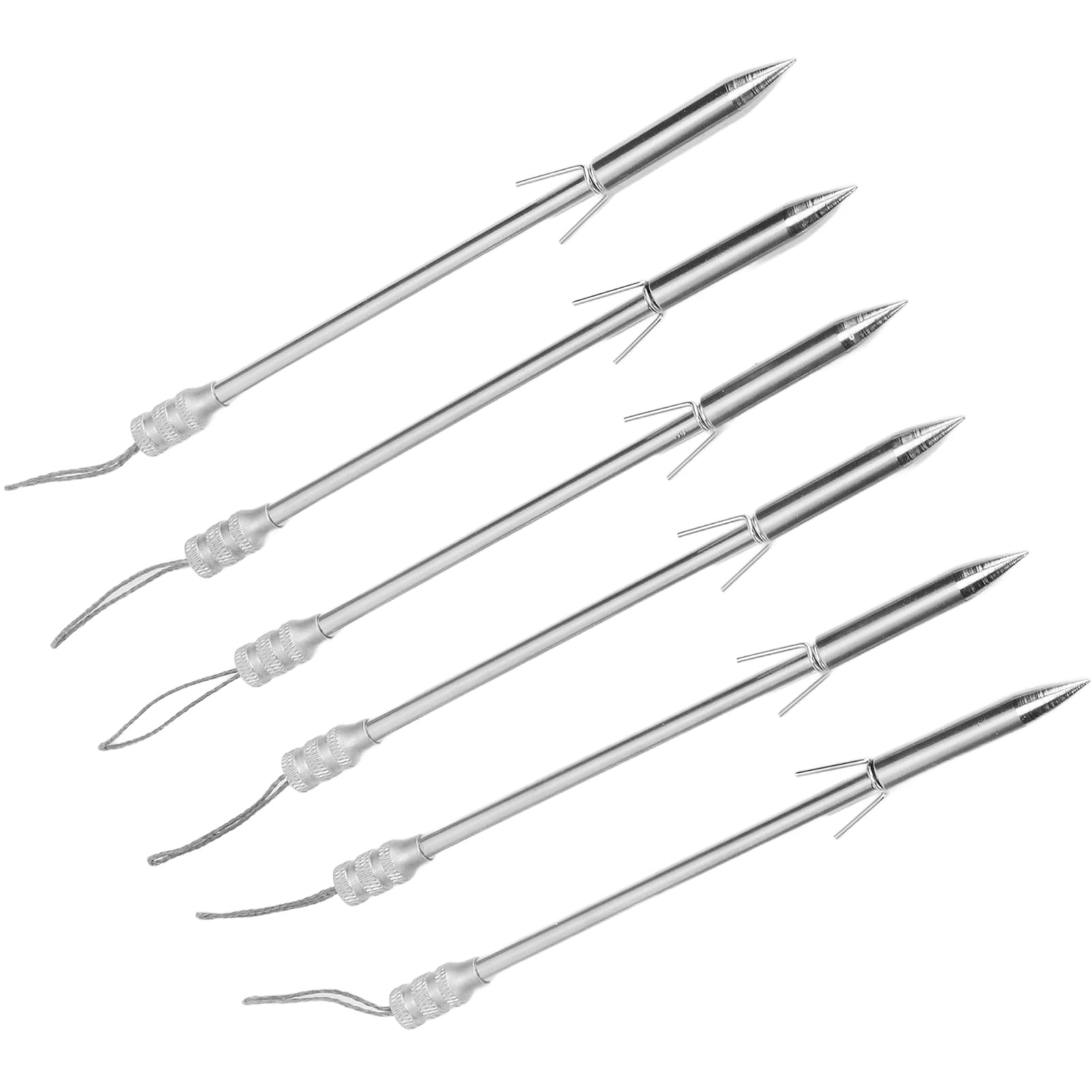 VINGVO Bow Fishing Arrowheads, 6PCS Stainless Steel Slingshot Fishing Arrow Archery Silver Lightweight Fishing Slingshot for Fish Shooting Darts, Finger Ring Launcher