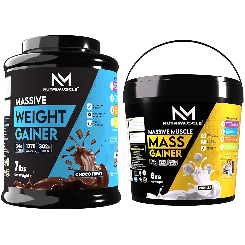 Nutrimuscle Massive Weight Gainer - 7 lbs - 3.175 Kgs - Choco Treat Flavour For Weight & Mass Gain | Nutrimuscle ® Massive Muscle Mass Gainer - 6 Kgs - Vanilla Flavour - For Muscle, Mass and Strength-image-43