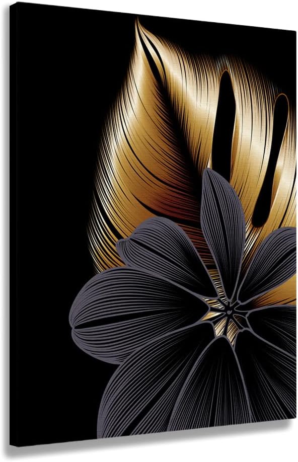 MAXIGRAFICA SHOP Set of Golden Leaves Canvas with Wooden Frame, Pictures for Interior Decoration, Modern Paintings (3 of 60 x 40 each)