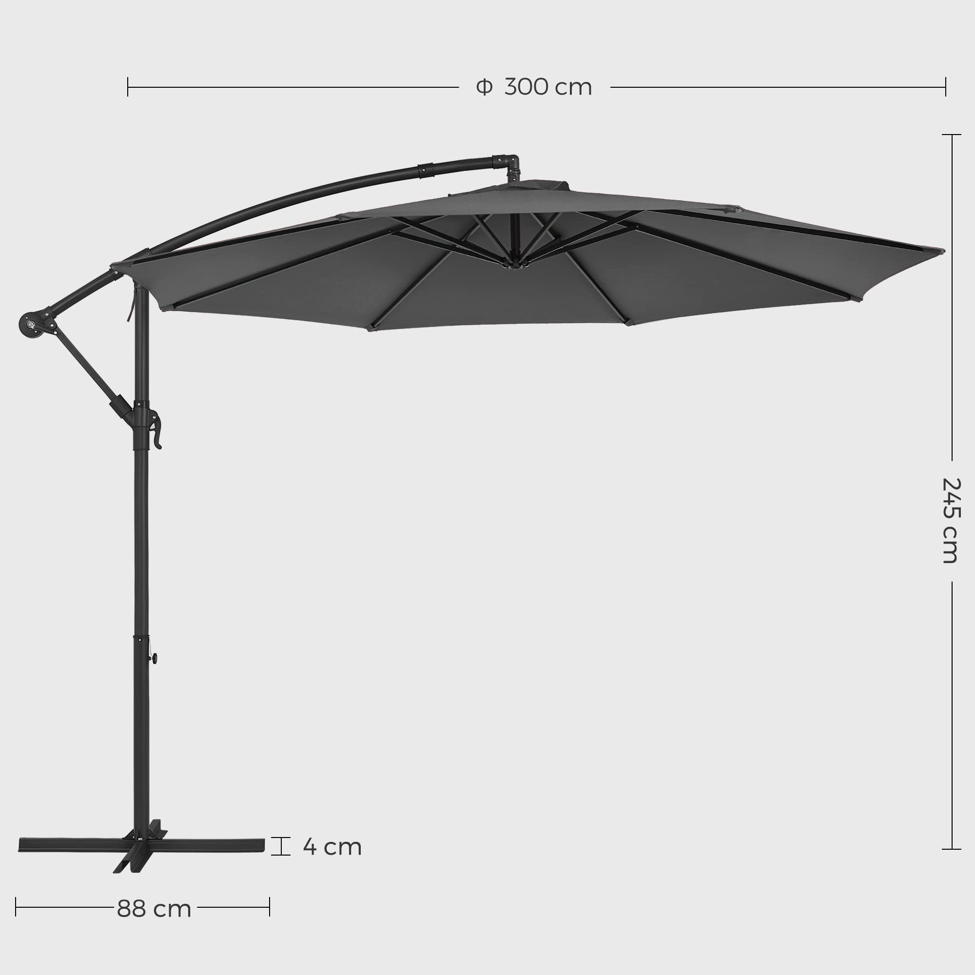 SONGMICS Parasol ogrodowy na wsporniku, 3 m, bananowy parasol tarasowy z podstawą, wiszący parasol z korbą do otwierania zamykania, osłona przeciwsłoneczna z ochroną UPF 50+