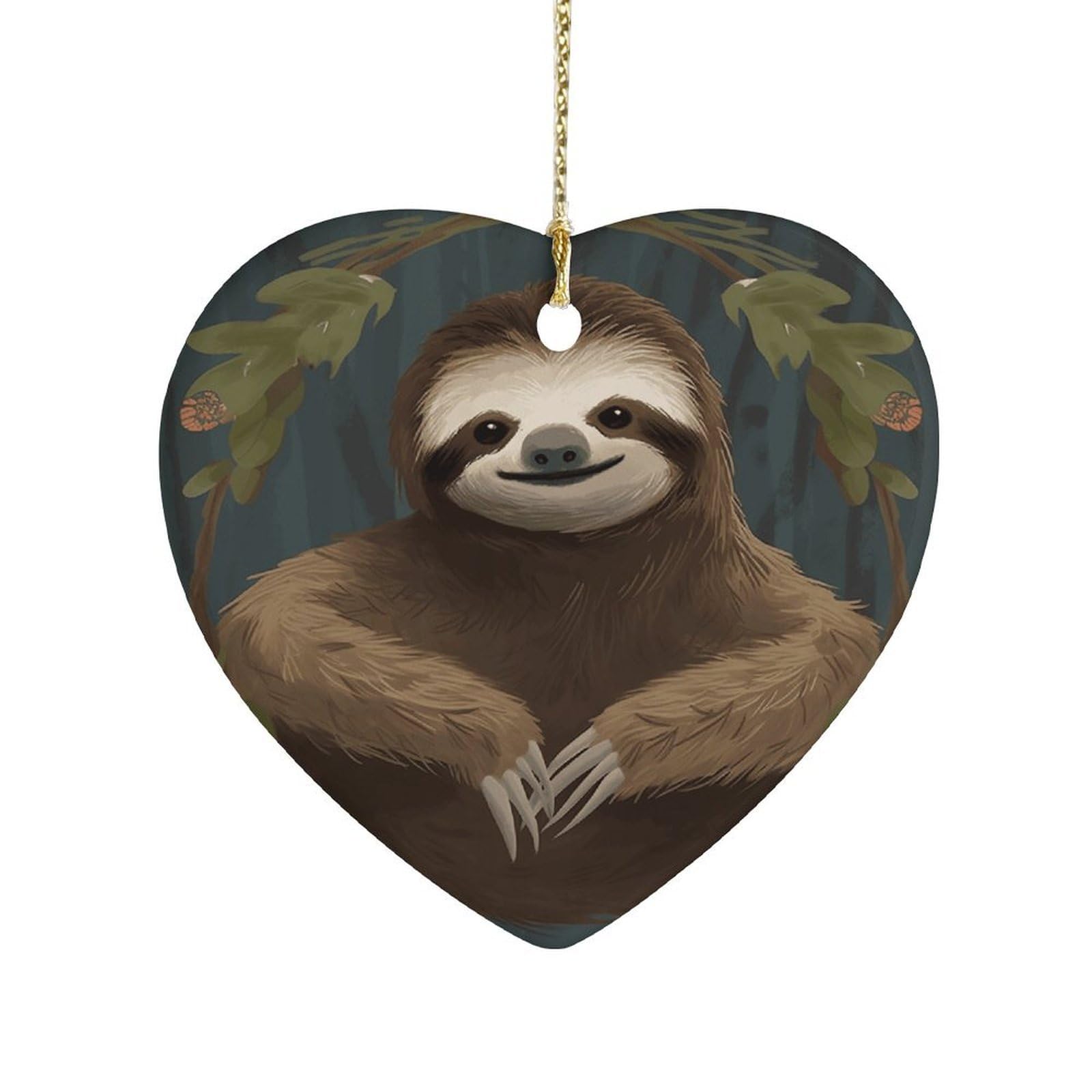 Sloth Heart Ornament Precious Heart-Shaped Pendant Idea Ceramic Ornaments with Gold String Personalized Heart Shaped Decoration for Outdoor Party Love