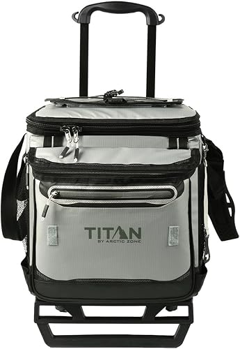Titan Deep Freeze 60 (50+10) Can Wheeled Cooler - Collapsible Rolling Cooler with Wheels and All-Terrain Cart, Seagrass