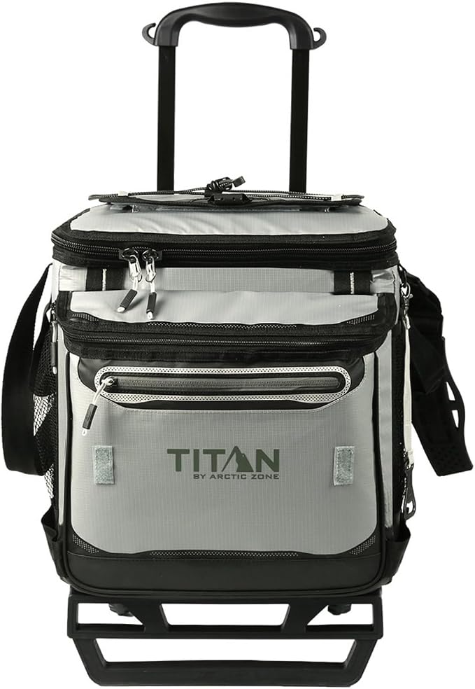 Titan by Arctic Zone Collapsible Wheeled Soft Sided Cooler with Detachable Rolling AT Cart, Insulated Bag with Leak Proof Lining, for Travel, Beach, Picnic, 60 Can Capacity