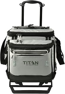 Titan 60 Can Cooler with Wheeled Cart, Ice Up to 3 Days | Collapsible soft cooler, leak proof, easy clean lining, detachable rolling cart with wheels, for beach, camping and picnics