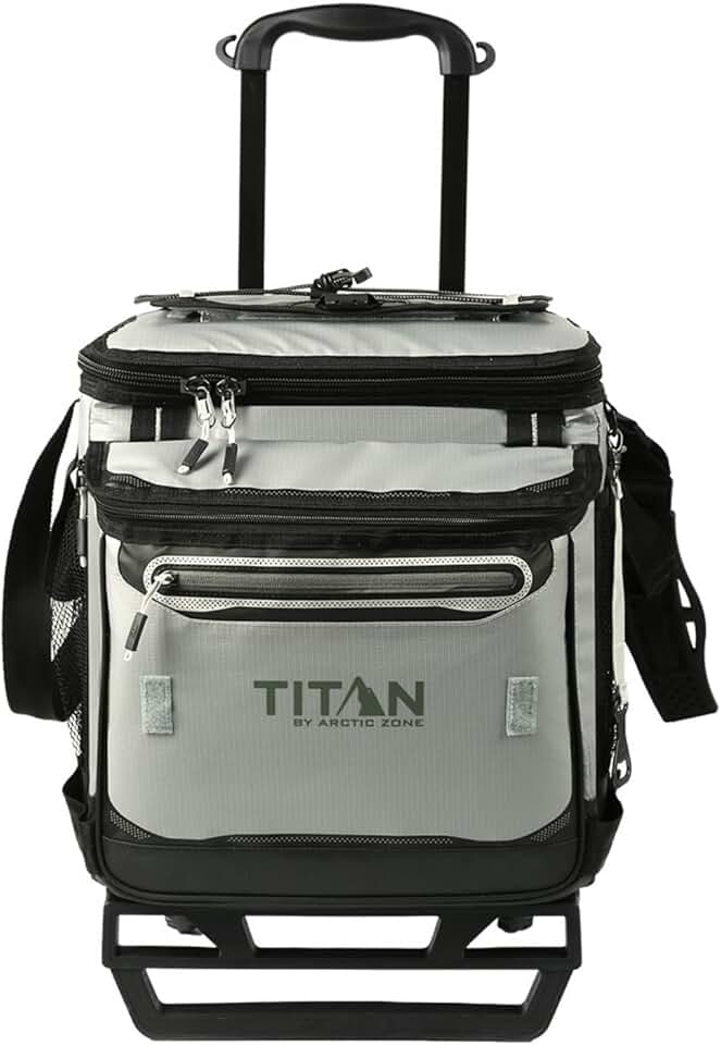 Titan by Arctic Zone Collapsible Wheeled Soft Sided Cooler with Detachable Rolling AT Cart, Insulated Bag with Leak Proof Lining, for Travel, Beach, Picnic, 60 Can Capacity
