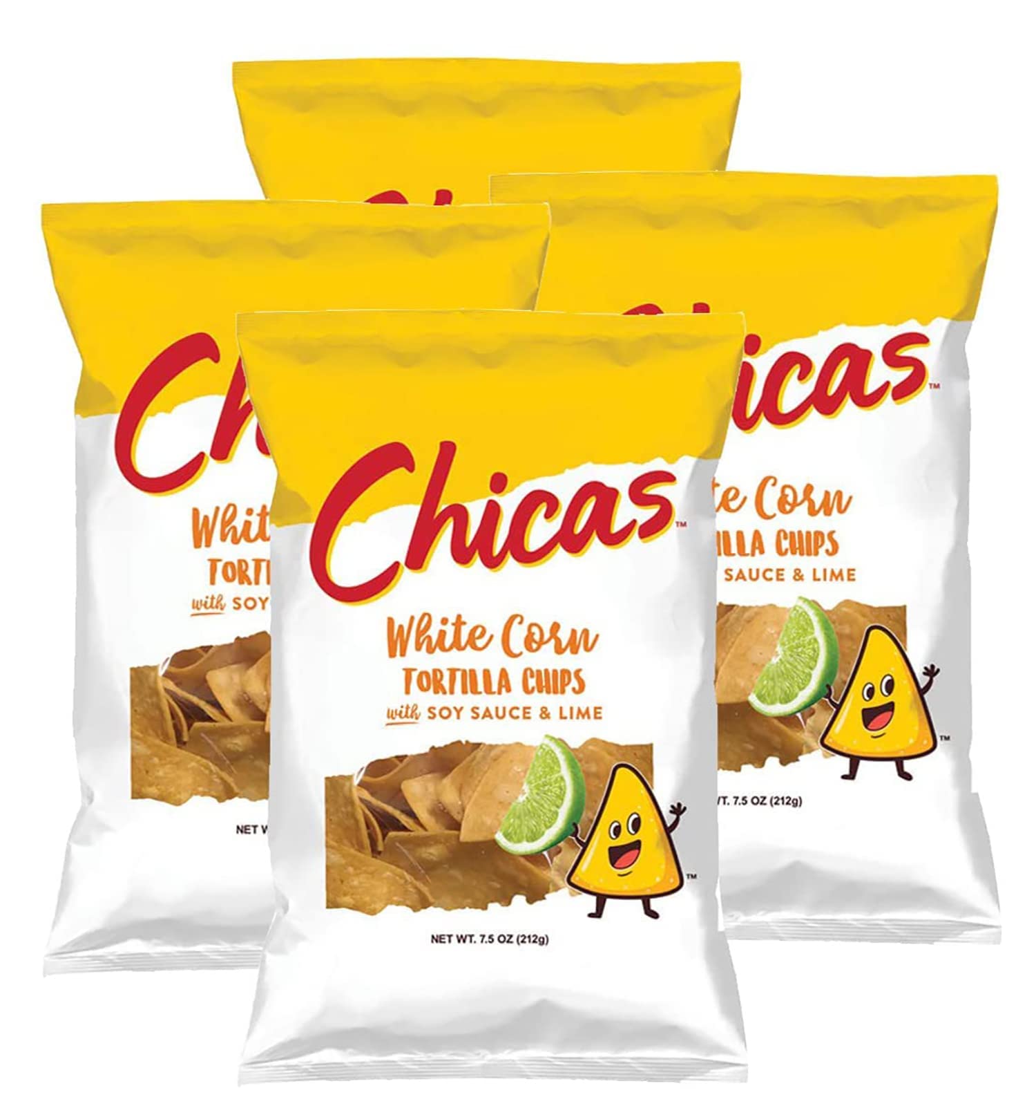 Chicas Tortilla Chips, White Corn Tortilla Chips Lime, Gluten Free, Vegan, Non-GMO, For Dips, Spreads & More, 7.5 Ounce Bag (Pack of 4)