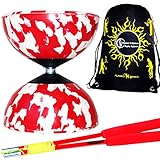 Este diábolo muy popular fue diseñado para ser un poco más pesado que otros modelos para aumentar su estabilidad y mejorar su tiempo de giro. Equipado con un eje fijo de calidad y copas de goma resistente, este diábolo durará años. El diseño de lunares también ayuda a los más grandes a medir la velocidad del diábolo antes de intentar exicuar cualquier truco. **Tamaño del diábolo: mediano. Nivel de diábolo: principiante/intermedio. Dimensiones: diámetro: 100 mm, ancho: 115 mm, peso: 255 g