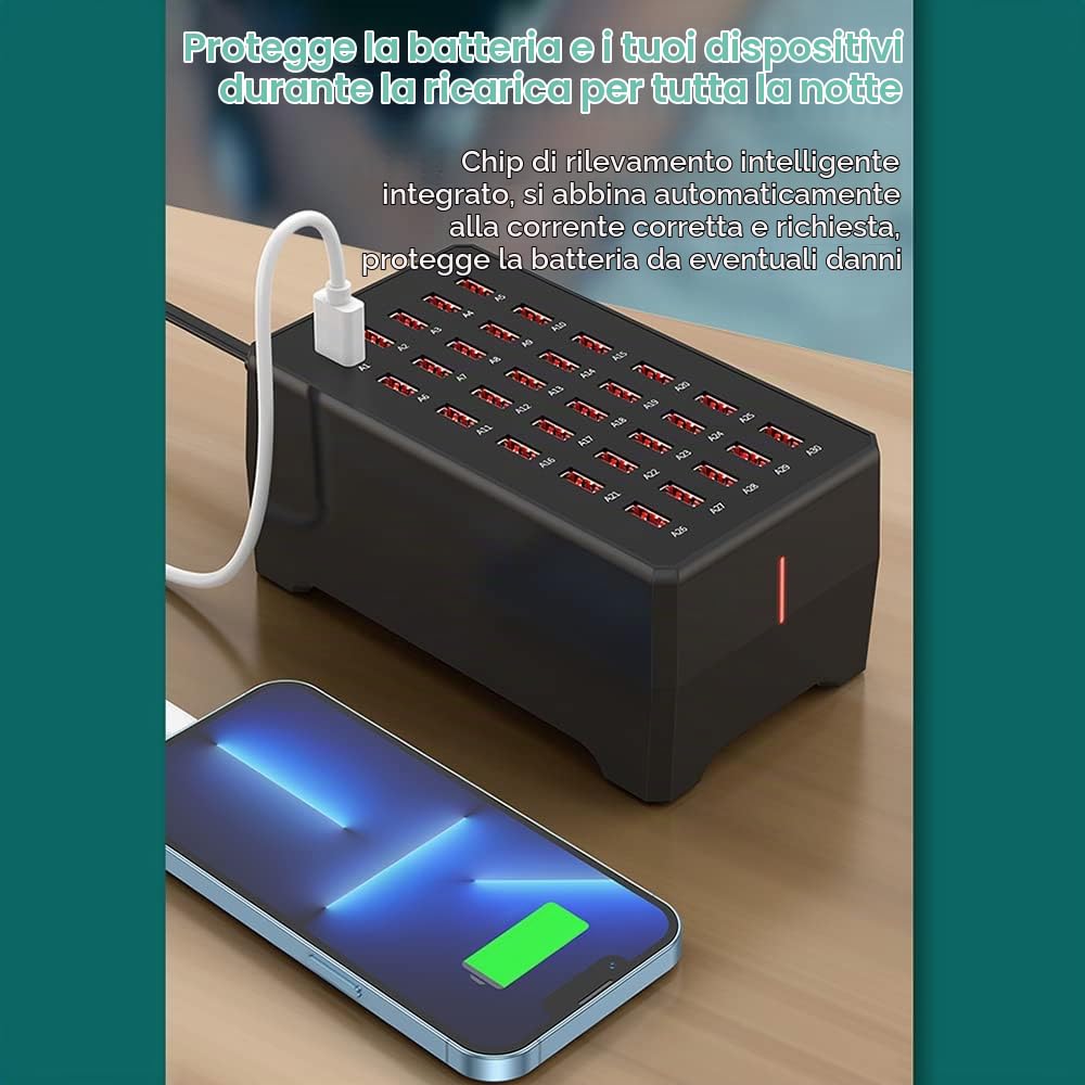 docooler Caricatore USB, 30 Porte, Stazione di Ricarica USB da 150 W Caricatore da Tavolo