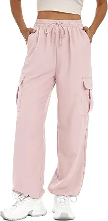  Womens Hiking Pants Water Resistant Parachute Cargo Pants 4 Pockets | Baggy Joggers, Quick Dry, Lightweight, High Waist, Adjustable Cuffs for Camping, Fishing and Outdoor Wear
