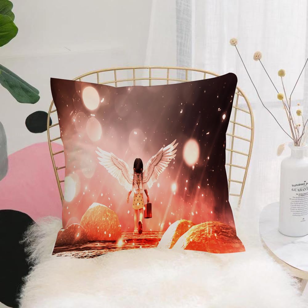 Hyosxw Little Angel 'S Adventure In Starry Night 3D - A10 Cushion Cover,Throw Pillow Case Home Decorative For Living Room Bedroom Sofa Chair 18X18 Inch,Little Angel 'S Adventure In Starry Night 3D Illustration Conceptual Background,Pillowcase 45X45cm