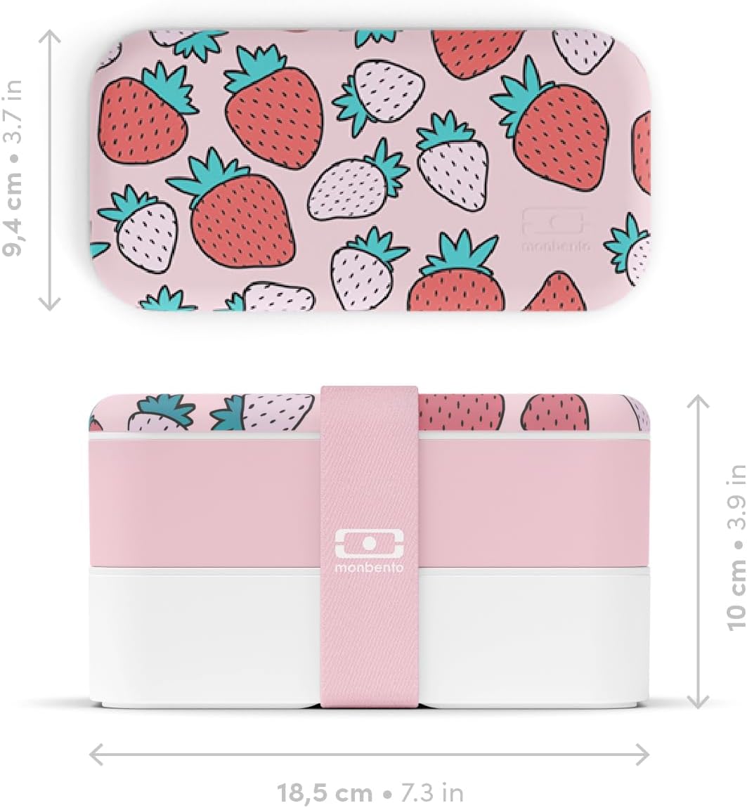monbento - Bento Box Adult MB Original Graphic Strawberry - 2 Leakproof Compartments - Stackable Lunch Box Perfect for Work/Picnic/Sports - BPA Free Food Containers - Microwave & Dishwasher Safe