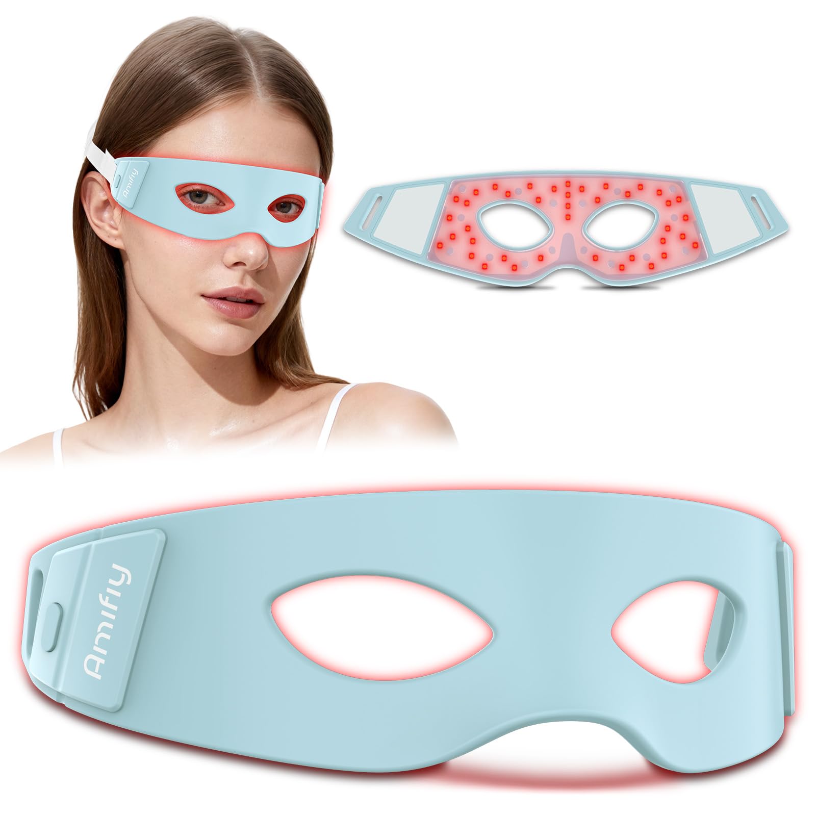 Amifiy Red Light Therapy for Eyes 3 Minutes Infrared Red Light Eye Mask for Under Eye Dark Circles