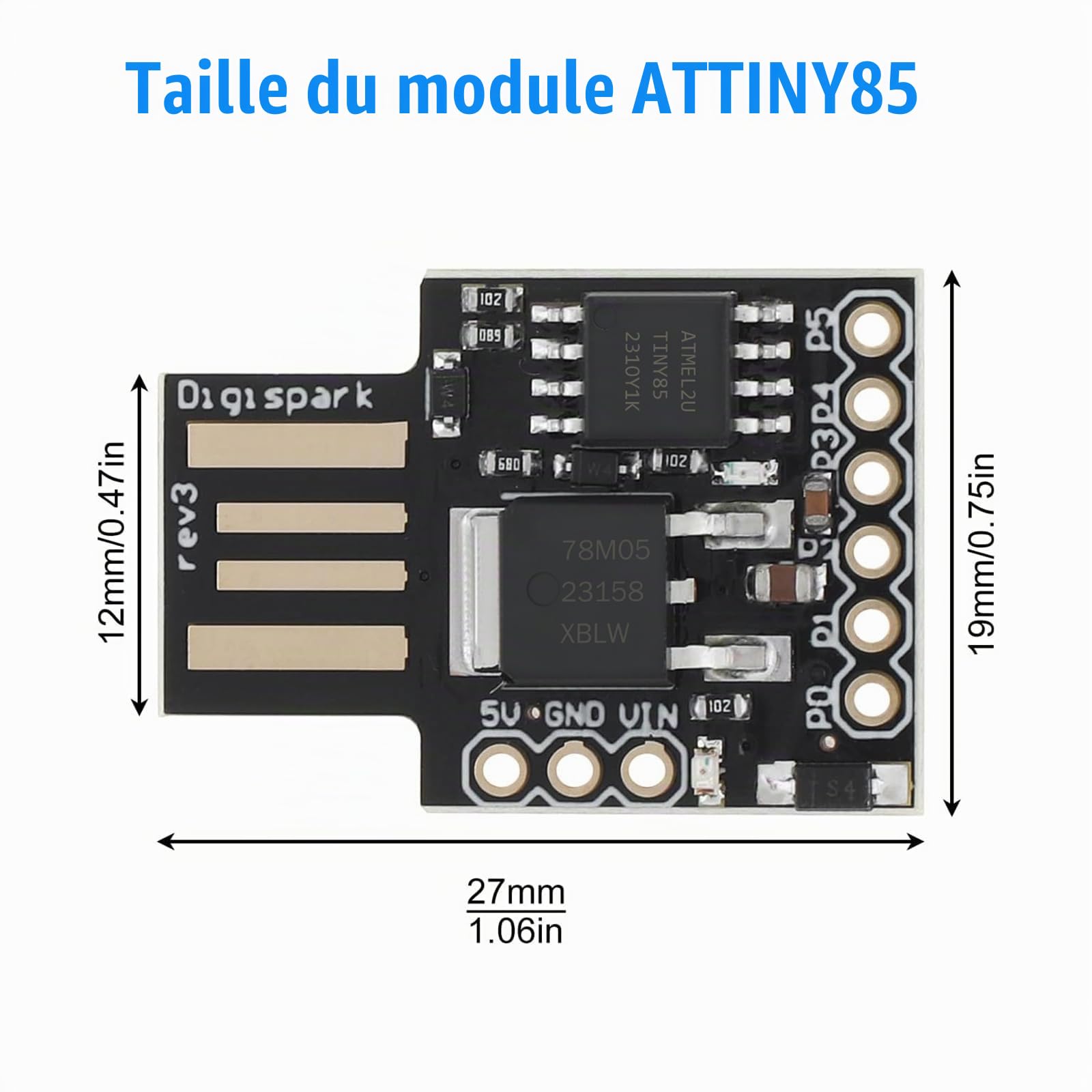 ATTINY85 Digispark Carte de développement Binghe 5 pièces Attiny85 Digispark kickstarter avec 32u4 Chip ATTINY85 Micro USB Carte de développement Support pour ESP Compatible avec Arduino