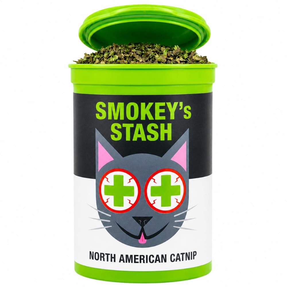 Smokey's Stash Organic Katzenminze OG Puss - Potent Weed for Cats - Small Pop Top Dry Nip, 1 Pack, grün